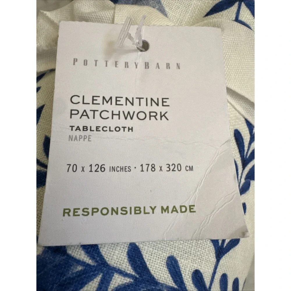 Pottery Barn Mark D Sikes Clementine Patchwork Tablecloth Blue 70
